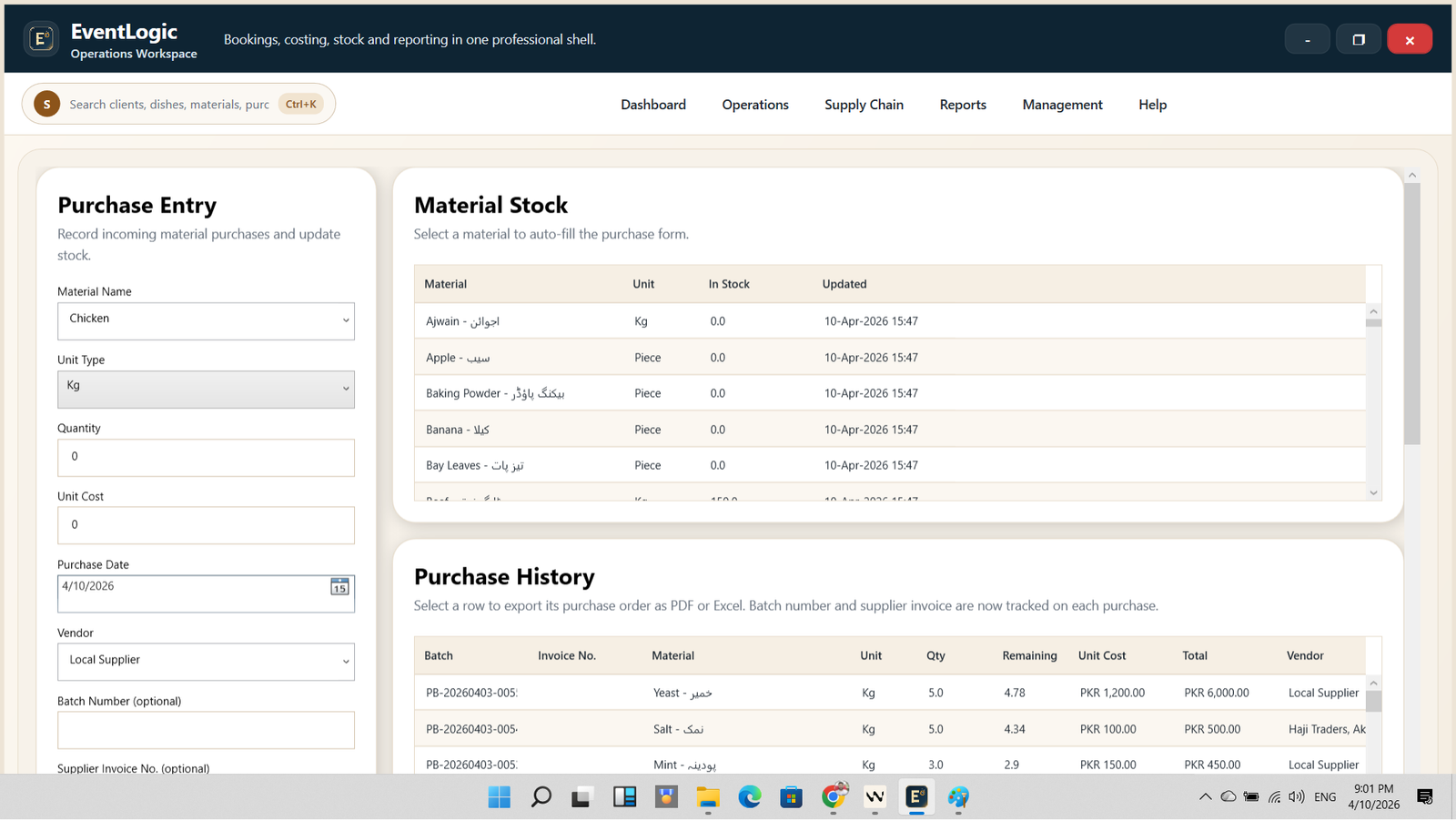 Material & Purchases