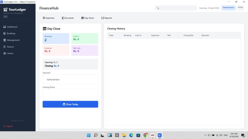 TourLedger Day Close
