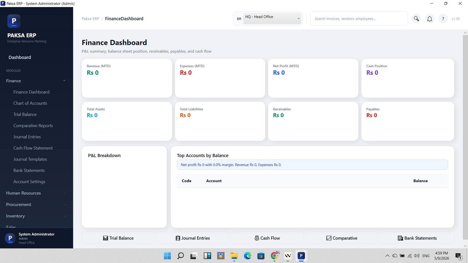 Paksa ERP Finance Dashboard