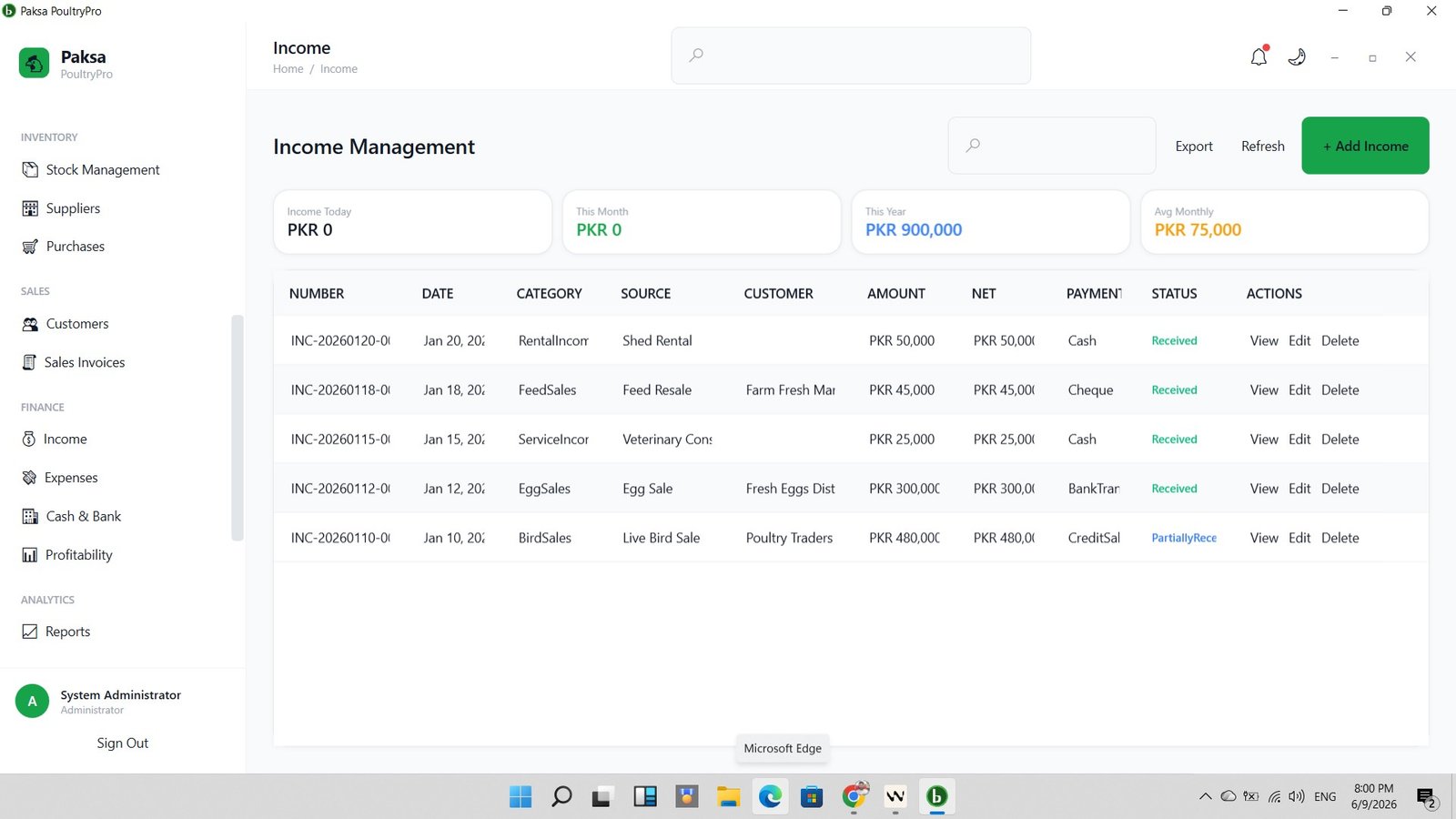 Paksa PoultryPro 24 Financial management