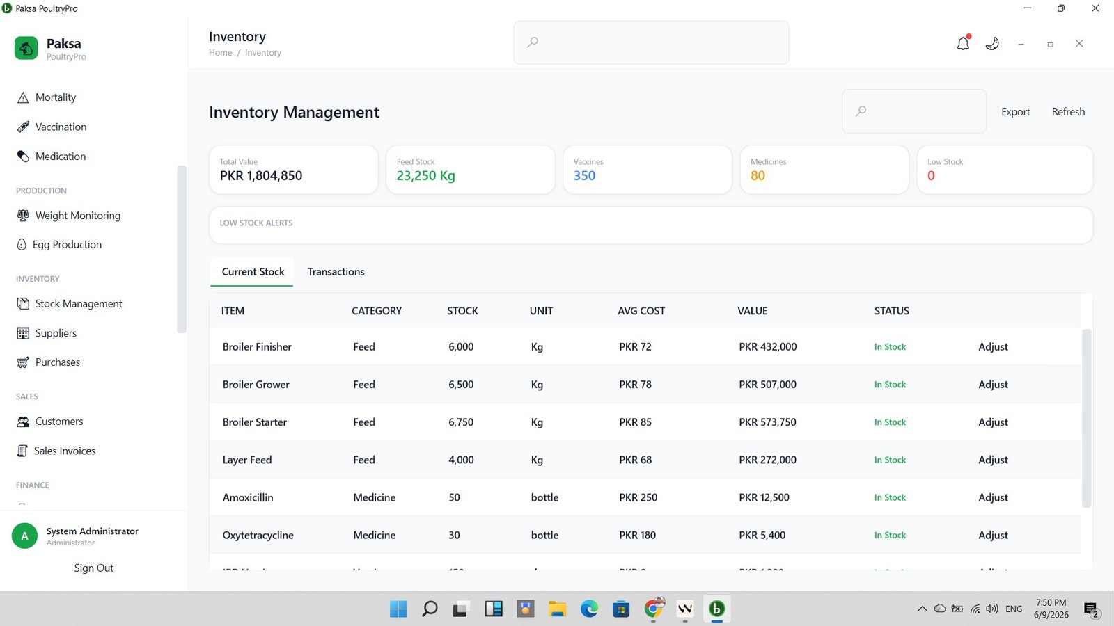 Paksa PoultryPro 25 Inventory Management