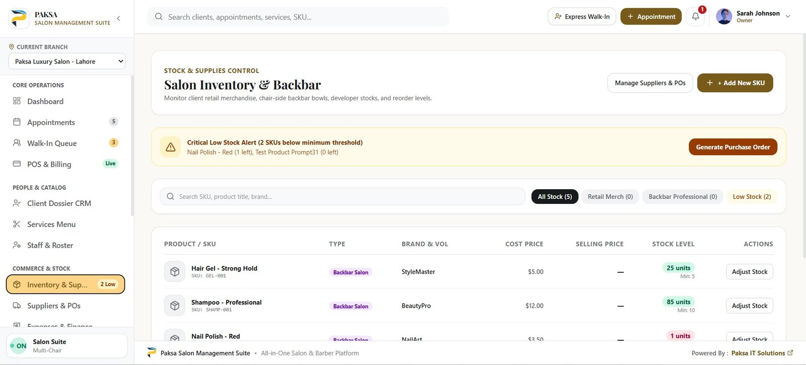 PAKSA SALON MANAGEMENT SOFTWARE 11 Inventory