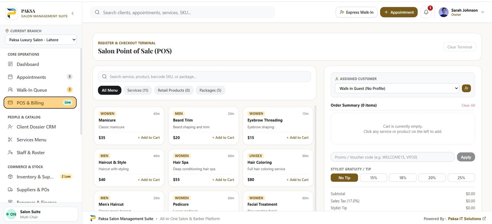 PAKSA SALON MANAGEMENT SOFTWARE 16 POS and billings