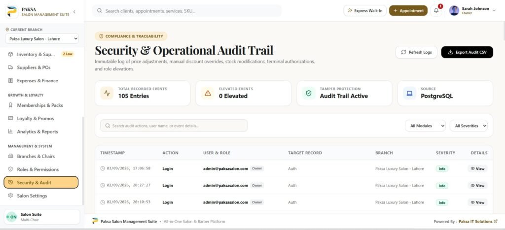 PAKSA SALON MANAGEMENT SOFTWARE 20 Security