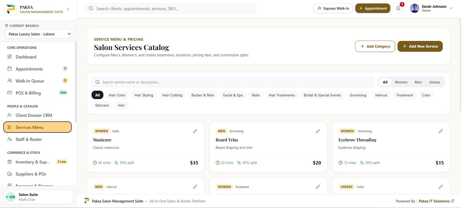 PAKSA SALON MANAGEMENT SOFTWARE 9 Services Management